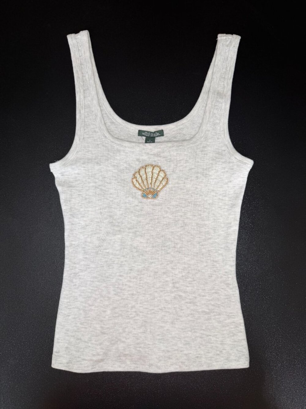 Wild Fable Heather Gray Ribbed Tank Top with Beaded Seashell - Picture 2 of 5